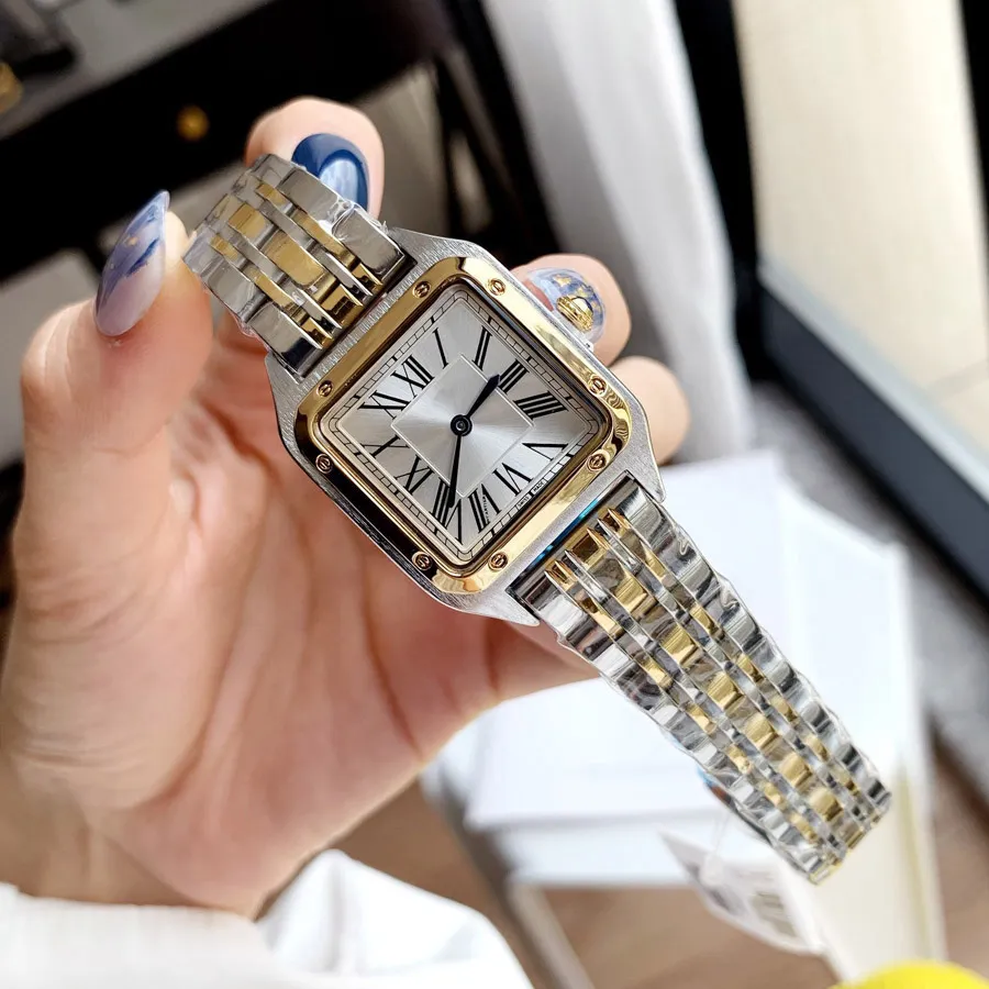 Relógios de marca de moda feminina, menina, quadrado, algarismos arábicos, estilo de discagem, aço, metal, relógio de pulso de luxo de boa qualidade C65