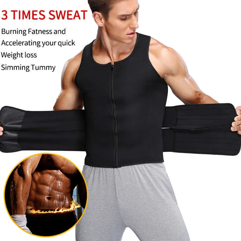 Hommes corps Shaper taille formateur Sauna gilet Double ceinture sweat Shirt Corset Abdomen amincissant Shapewear graisse brûler Fitness haut