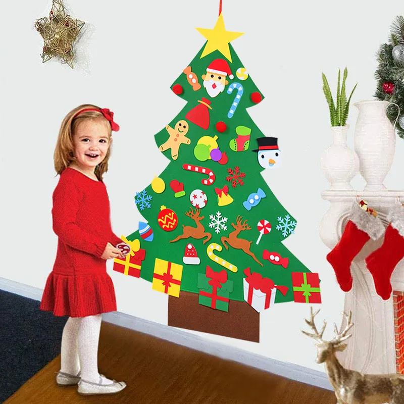 Barn DIY kände julgran juldekoration för hem navidad 2022 nyårsgåvor julprydnader Santa Claus Xmas Tree 14519965