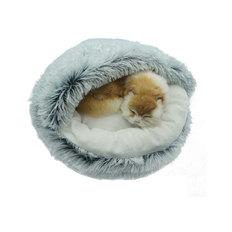 Cama de invierno 2 en 1 para gatos, cama redonda cálida para mascotas, cama larga de felpa para perros, saco de dormir cálido, sofá, cojín, nido para perros pequeños, gatos, gatitos 210713