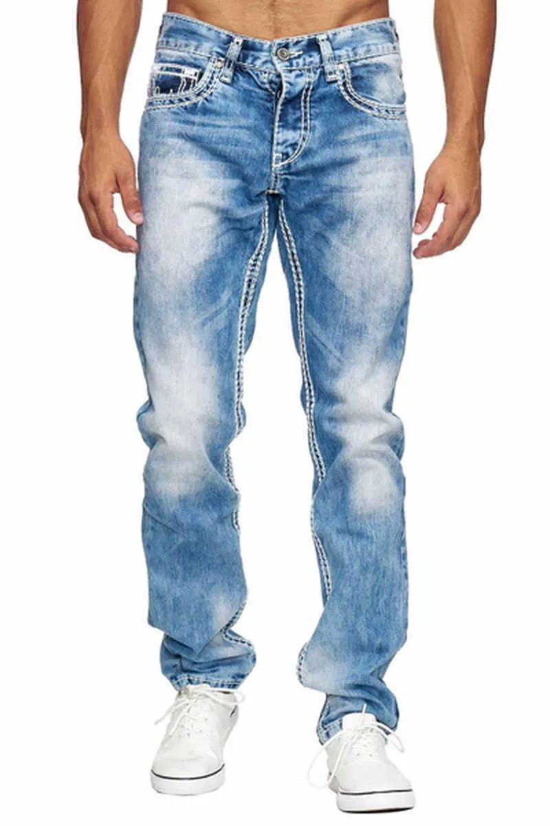 Moda Jeans Homens Cintura Alta Cintura Skinny Mens Denim Boyfriend Calças Outono Motociclista Reto Biker Preto Calças Blue Jean 210716