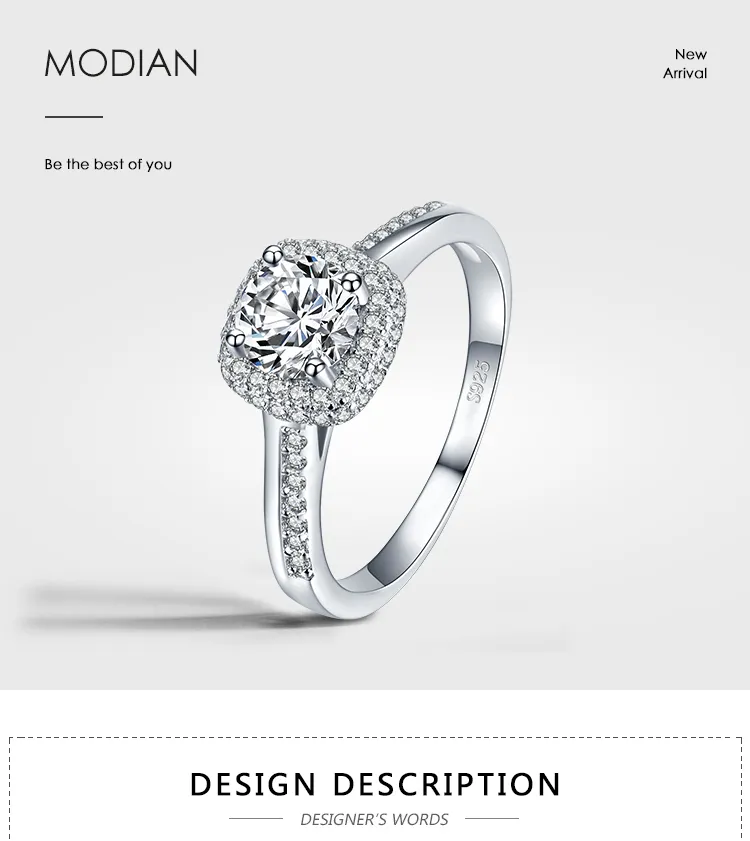 Modian Genuine 925 Sterling Silver Round Clear Cubic Zirconia Anillos de compromiso para mujeres Promesa de boda Declaración de joyería 9229744