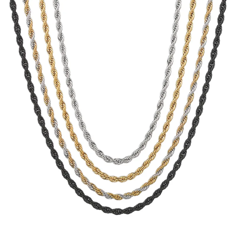 Hiphop Coole Designer-Halskette für Damen Herren-Halskette Ketten Ed Seil Edelstahl Gold Silber Schwarz Südamerikanische Halskette277o
