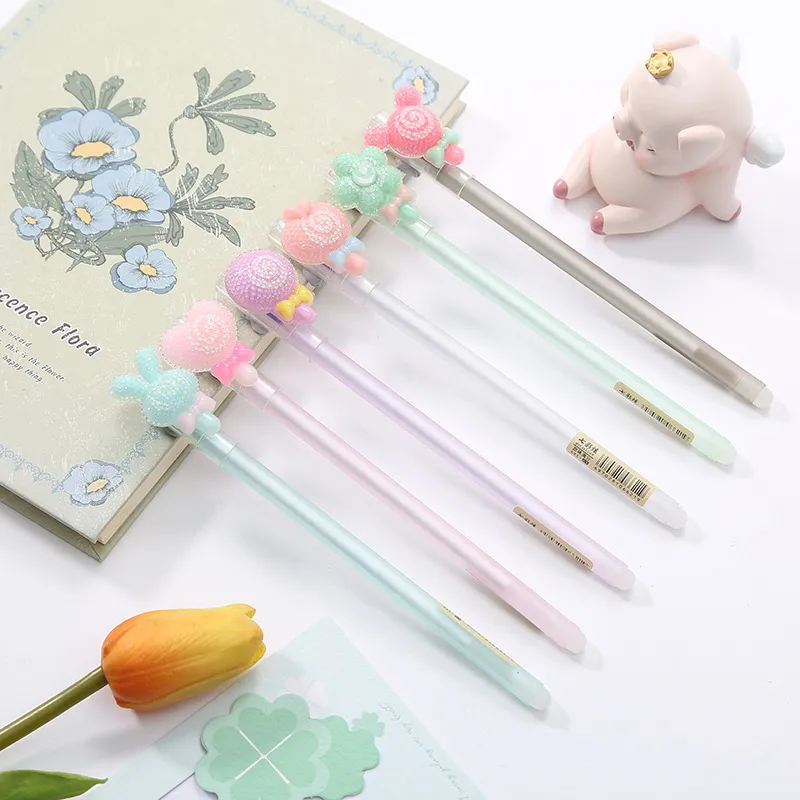 lot Creative Lollipop Animal Erasable Gel Pen Cute 05mm Signature Pens Office School Writing Supplies Promotional Gift 2105192341