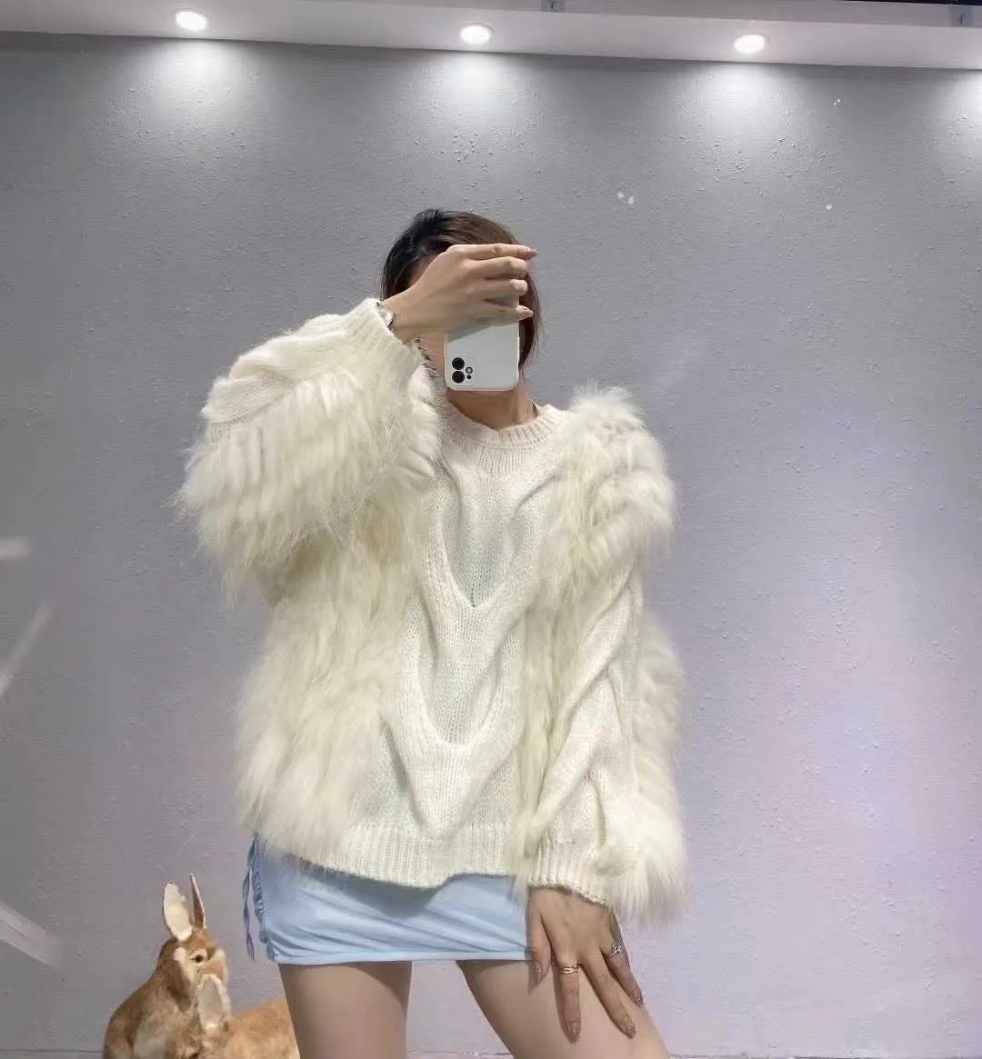 Maglione lavorato a maglia in vera pelliccia di procione da donna Gilet in pelliccia femminile stile giapponese Pullover caldo autunno inverno collo alto in pelliccia 211019