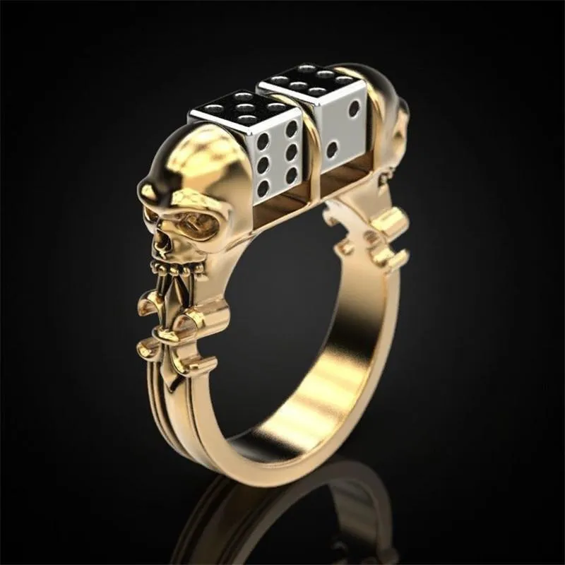 Cluster Rings Creative Skull Dice For Men Vintage Fashion Gold Silver Color Punk Ring Male Classic Two Tone Jewelry Halloween Part222Q