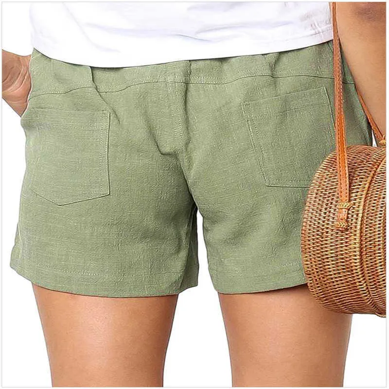 Couleur unie Casual Shorts Pour Femmes D'été Taille Élastique Cordon Avec Poches Femme Lâche Droite Plus La Taille Sweatshorts 210608