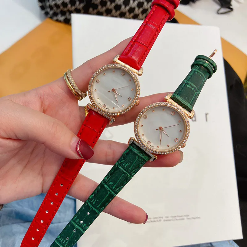 Marka mody zegarek dla dziewczyny ładny kryształowy w stylu skórzany pasek zegarek cha483351