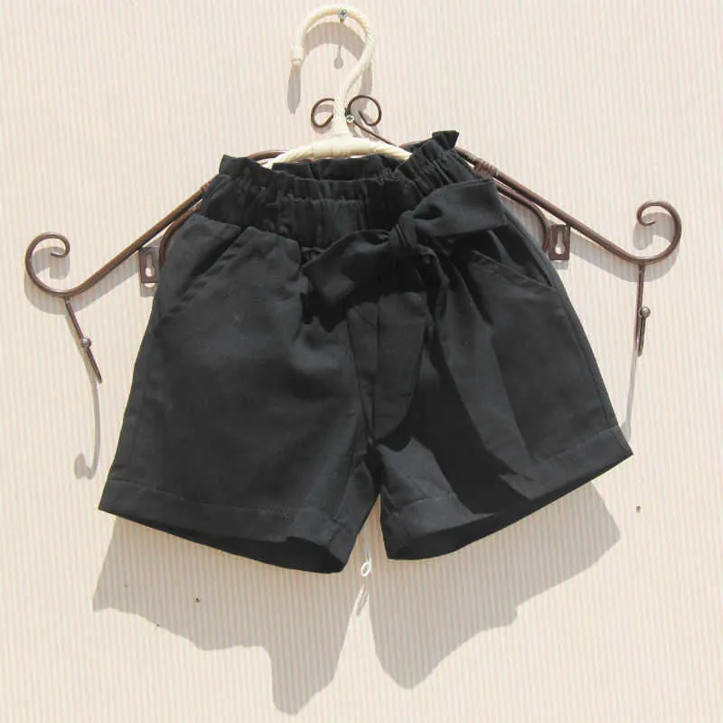 Summer Baby Girl Shorts Cotton Loose Pants Solid Color Beach Cute Bow for Teenage Toddler Clothes 4 8 12 16T 210723