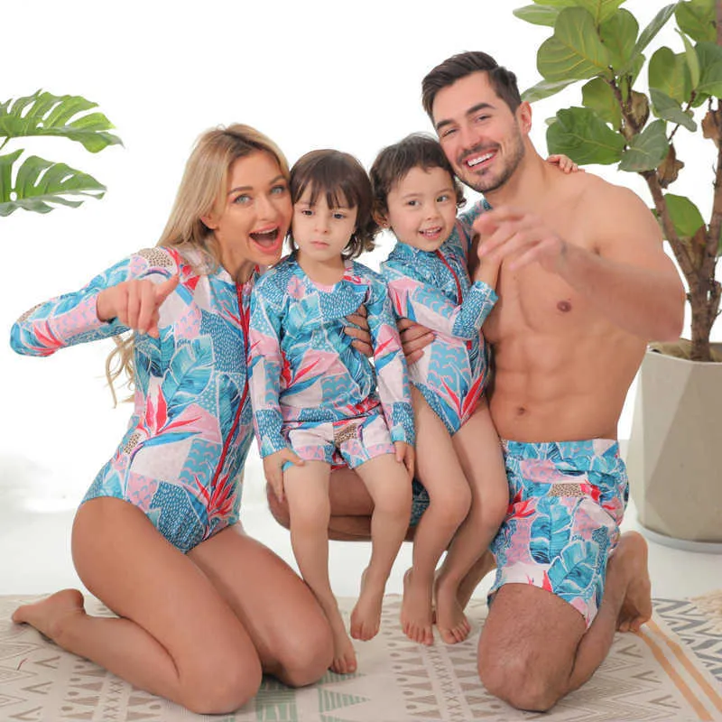 Costume da bagno coordinato la famiglia Donna Manica lunga Foglia Madre Figlia Bambino Ragazzo Ragazza Bambino Costume da bagno Costume da bagno Costume da bagno 210630