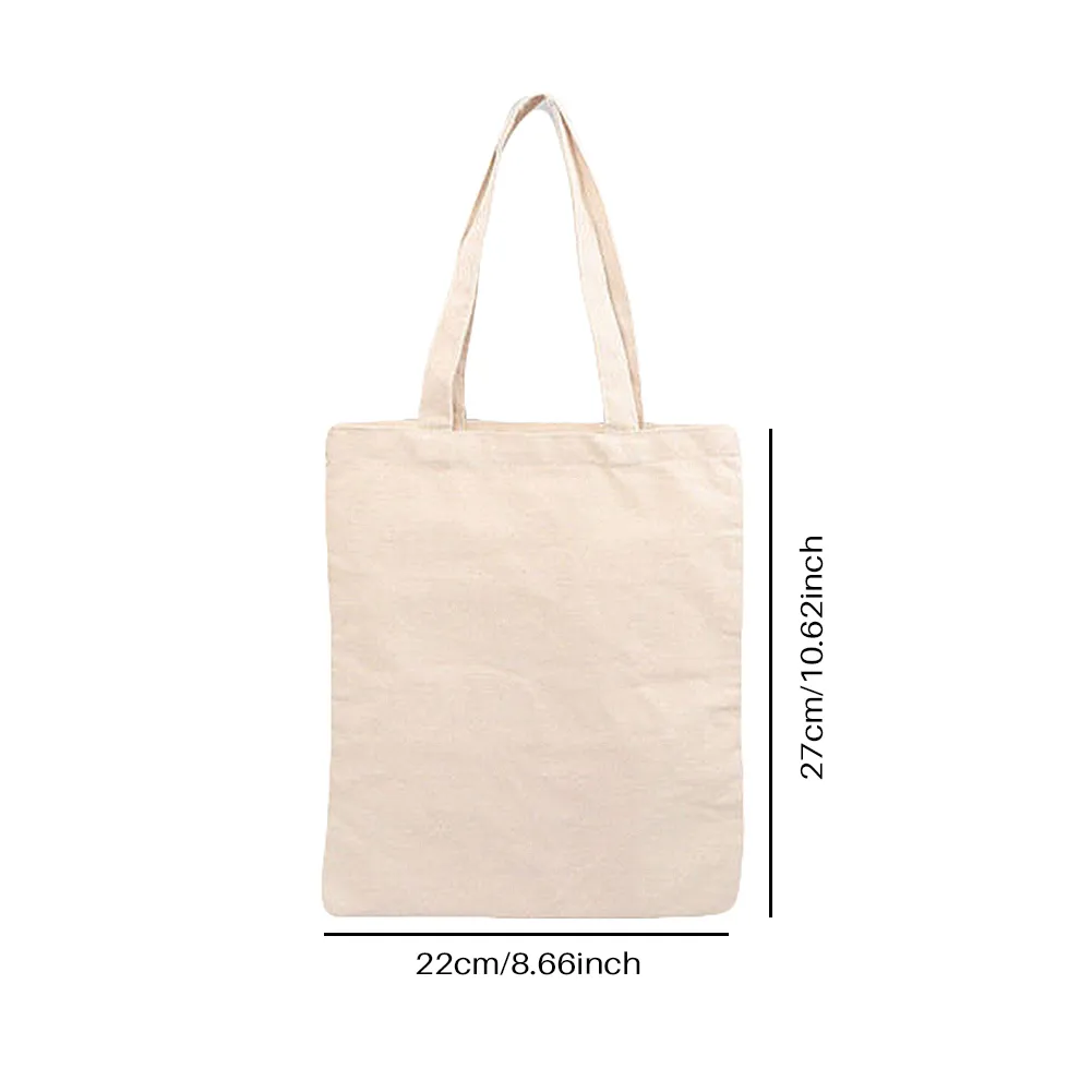 White Canvas Shopping Bags Eco Reusable Foldable Shoulder Large Fabric Cotton for Women