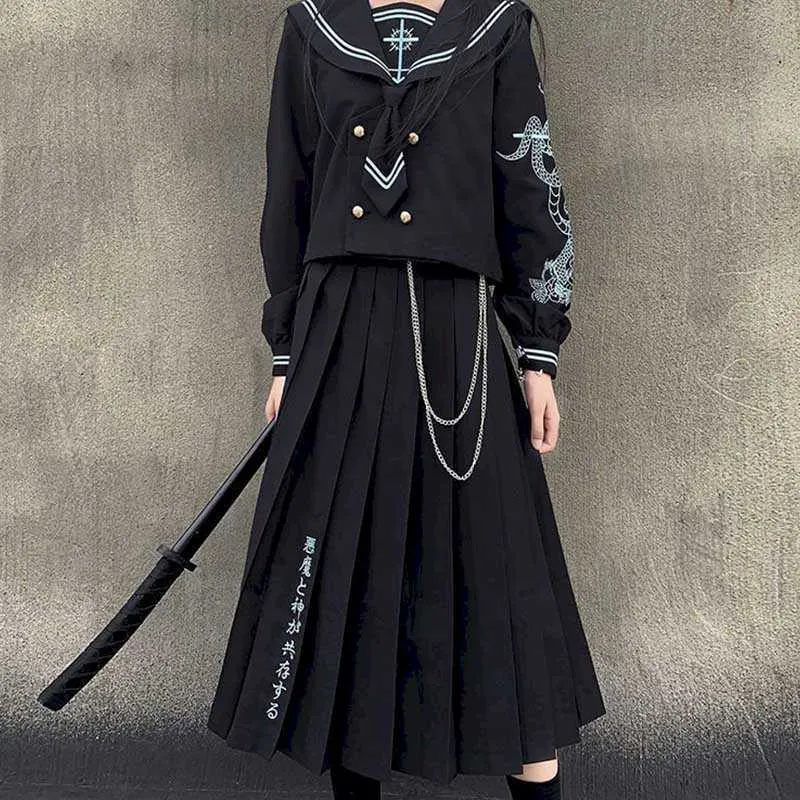 Two-piece skirt suit Bonda Fen's original long bad JK Sakura Yulan first group of orthodox embroidered sailor 210526