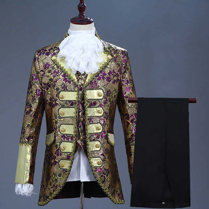 Costume de broderie violet de luxe hommes costumes de mariage costumes hommes costume de smoking scène hôte chanteur vêtements moyen âge costume homme x0909