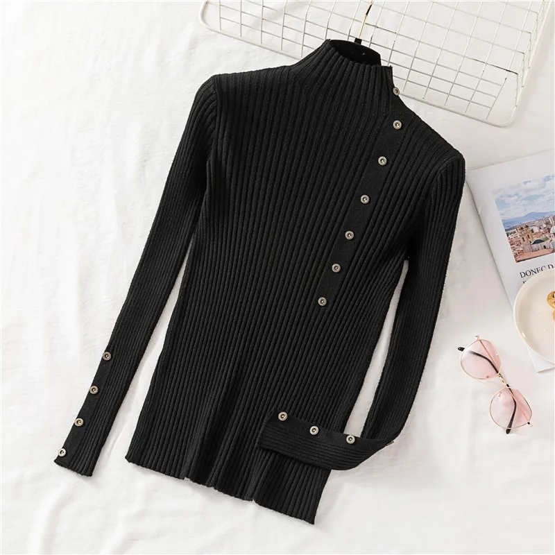 HSA Kobiety Zimowe Odzież Pół Turtleneck Sweter I Swetry Przycisk Przycisk Dorywczo Slim Knitwear Pull Femme Hiver 210430