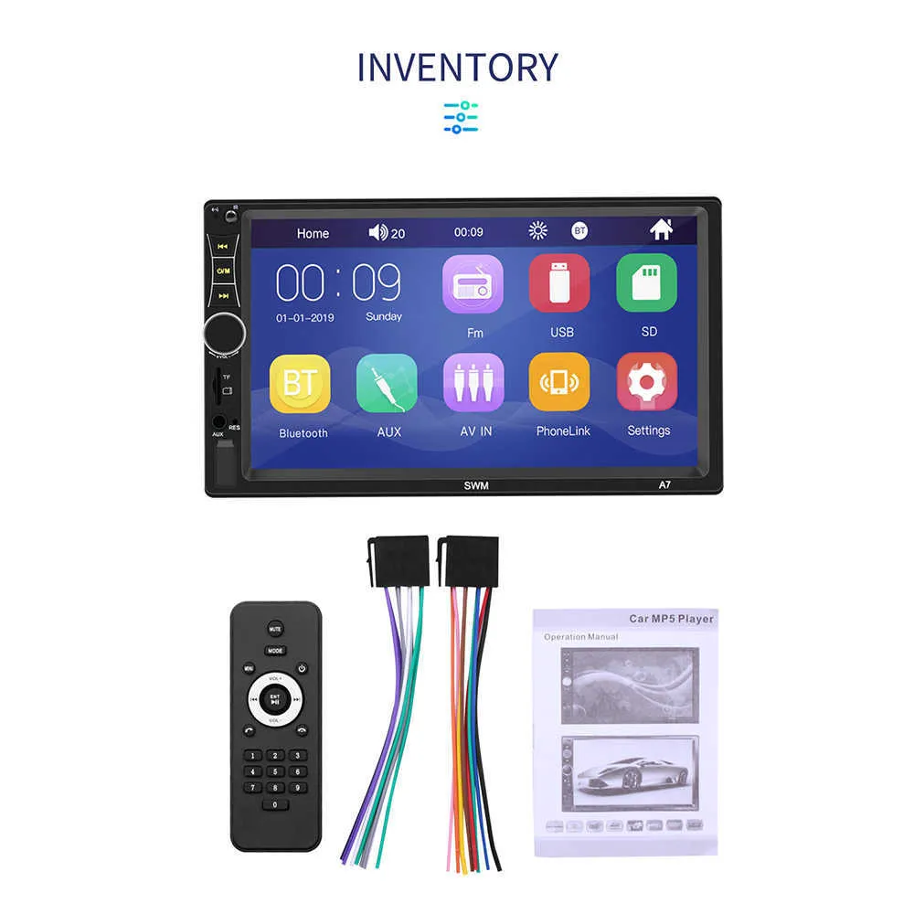 7 -calowy A7 2 DIN Touch Screen Car Stereo FM Radio Bluetooth Mirror Link Multimedia MP5 Player Aux FM Radio Car Electronics237m