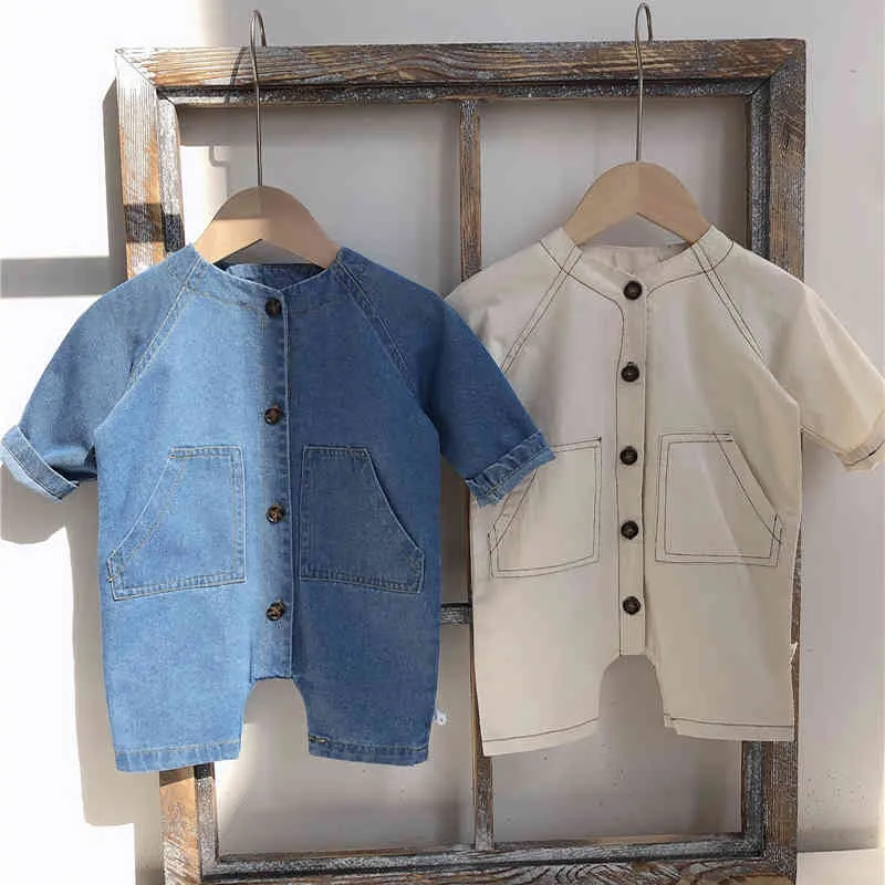 Toddler Children's Clothing Spring Baby Romper Infant Boy and Girl Jumpsuit Kids Long-sleeve Denim 210515