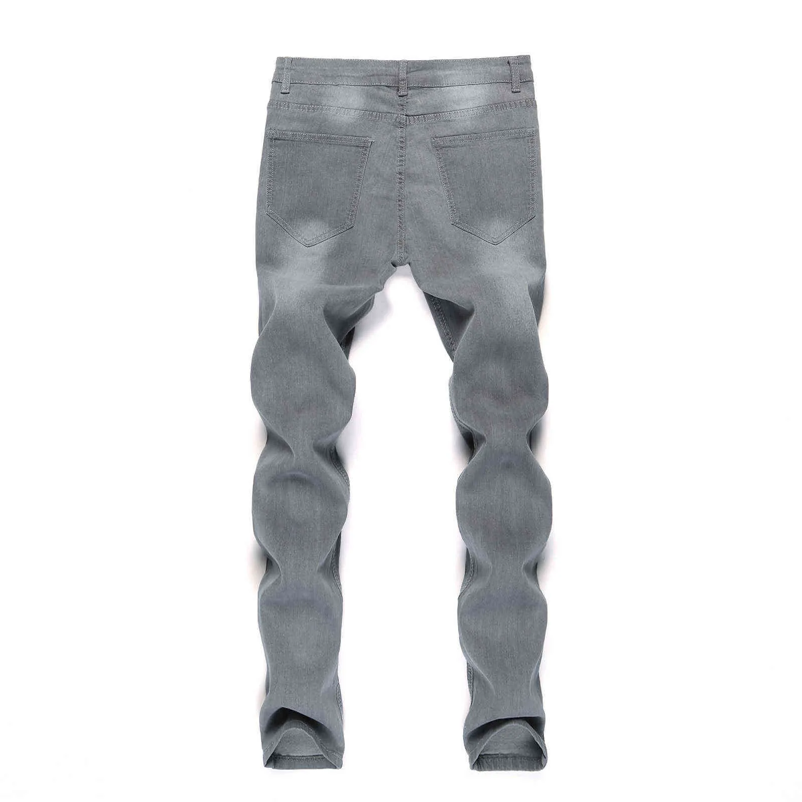 Gesteppte, bestickte Jeans für Herren, Röhrenjeans, zerrissene Stretch-Denimhosen, MAN-Jeans mit elastischer Taille, Patchwork-Jogging-Denimhose H1228i