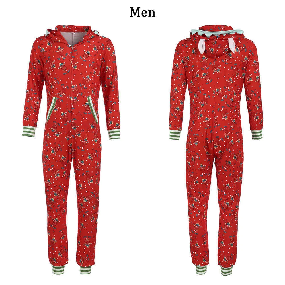 Famille correspondant pyjamas de noël barboteuse combinaison femmes hommes bébé enfants rouge imprimé noël vêtements de nuit vêtements de nuit à capuche fermeture éclair tenues 2103517404