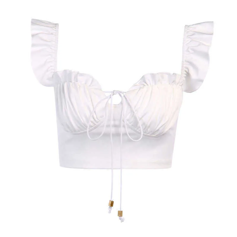 QuanRun Fashion Women Shirring Tassel Pleated Strapless Bra Sexy Femmal Crop Tops Slim Vest Streetwear Spring Summer 210604