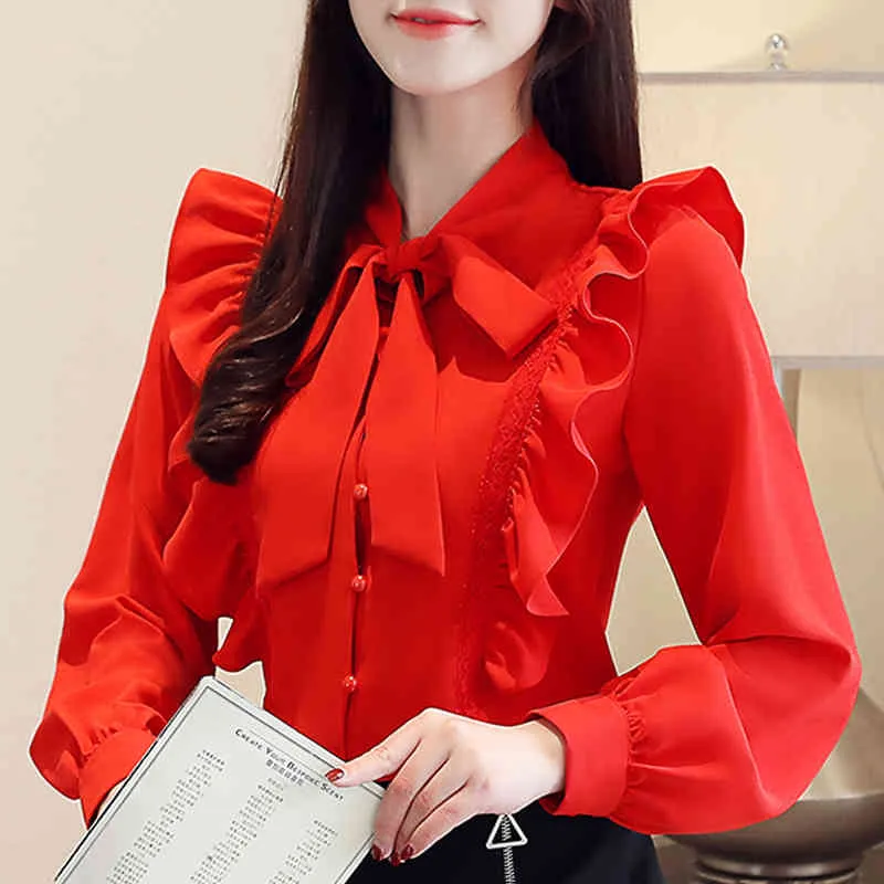 Fashion Autumn Chiffon Women Blouse Long Sleeve Lantern Solid Clothing Casual Tops Party Top 5305 50 210506