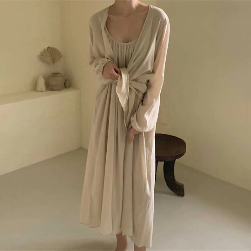 Korejpaa Women Sets Summer Korean Chic Ladies French Simple Leaky Clavicle Fold Sling Dress Loose Sunscreen Shirt Suits 210526