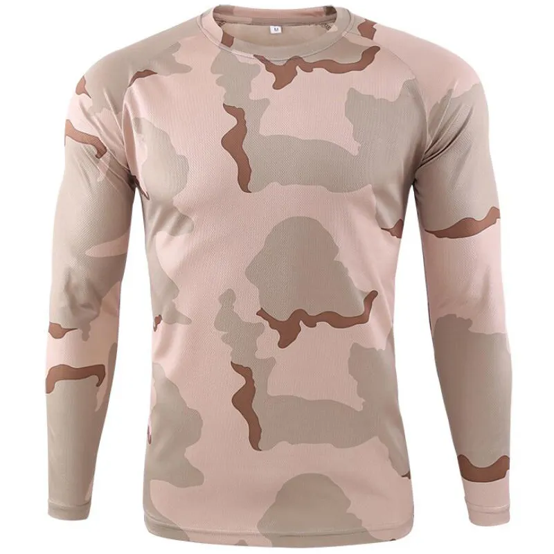 Summer Quick-drying Camouflage T-shirts Breathable Long-sleeved Military Clothes Outdoor Hunting Hiking Camping Climbing Shirts 220312