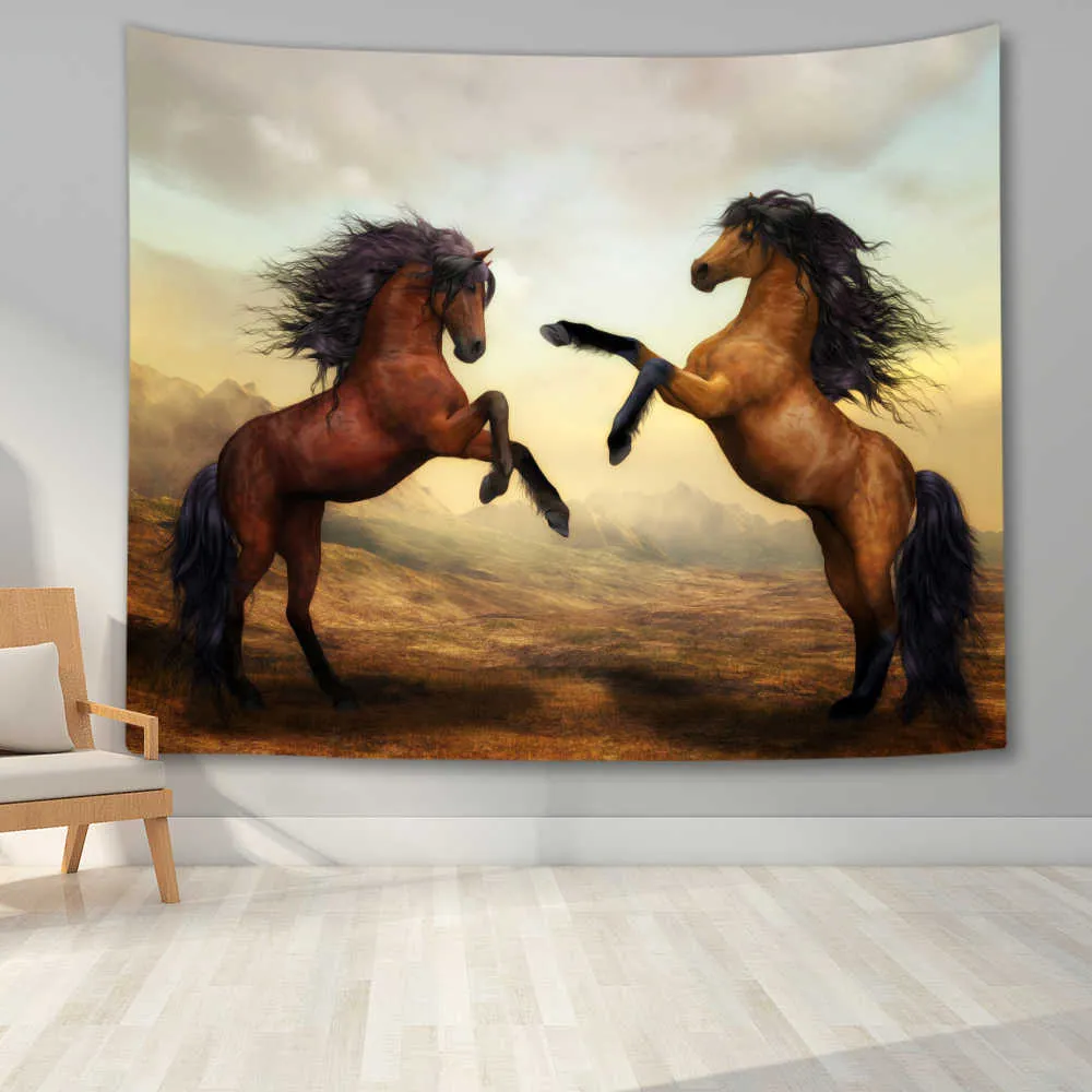 Pentium Horse 3D Imprimer Tenture murale Tapisserie Polyester Tissu Décor à la maison Tapis mural Tapis Tapisserie suspendue 210609