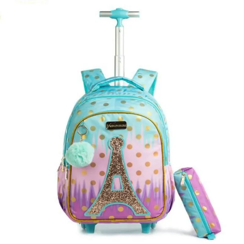 School Bags Children Rolling Backpack Bag Wheeled For Girls SchooTrolley Wheels Kids Travel Luggage Trolley227r