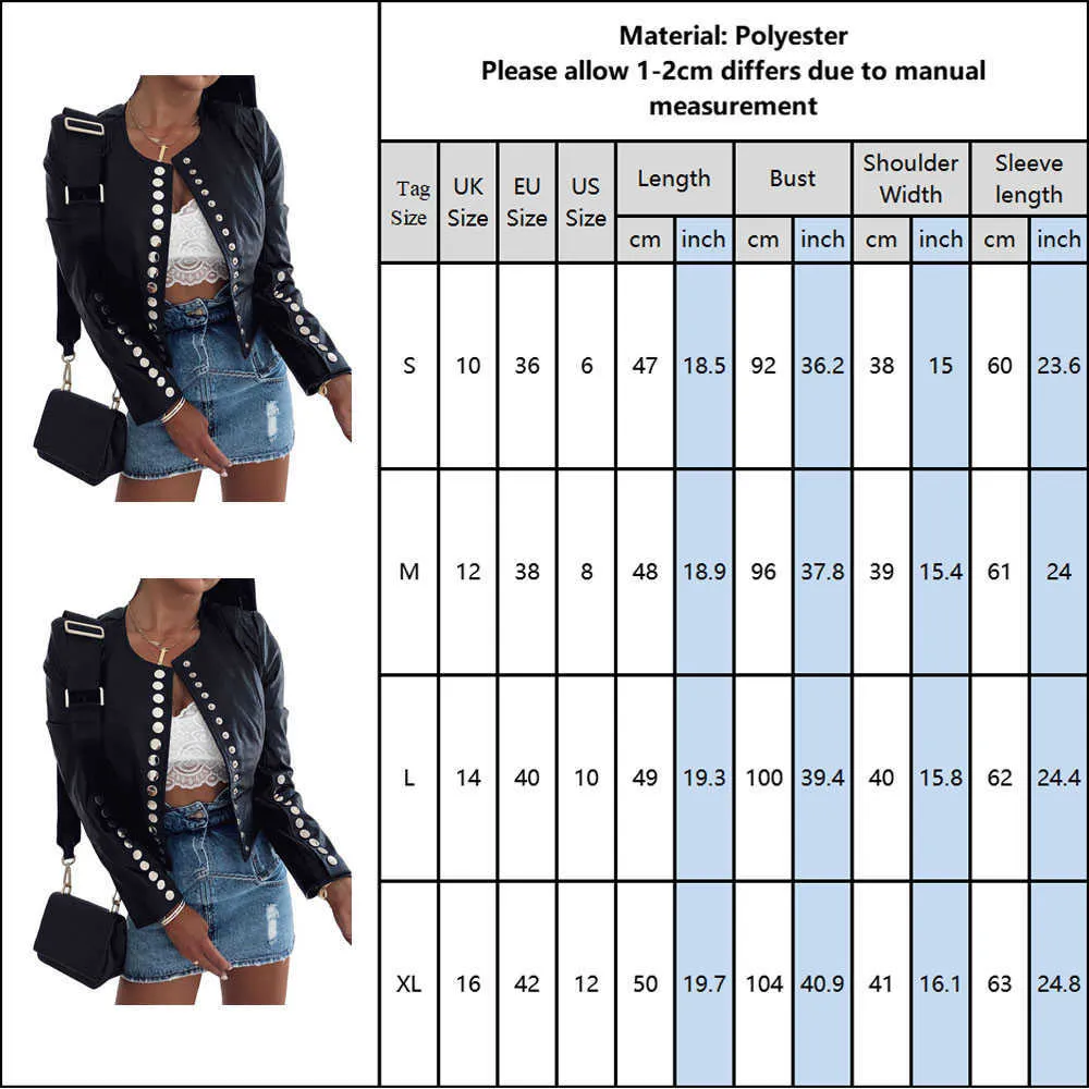 Black Faux Leather Jacket For Women Fashion Pu Lady Coat Jackets With Zipper Outerwear Long Sleeve O Neck Female Top D30 210818