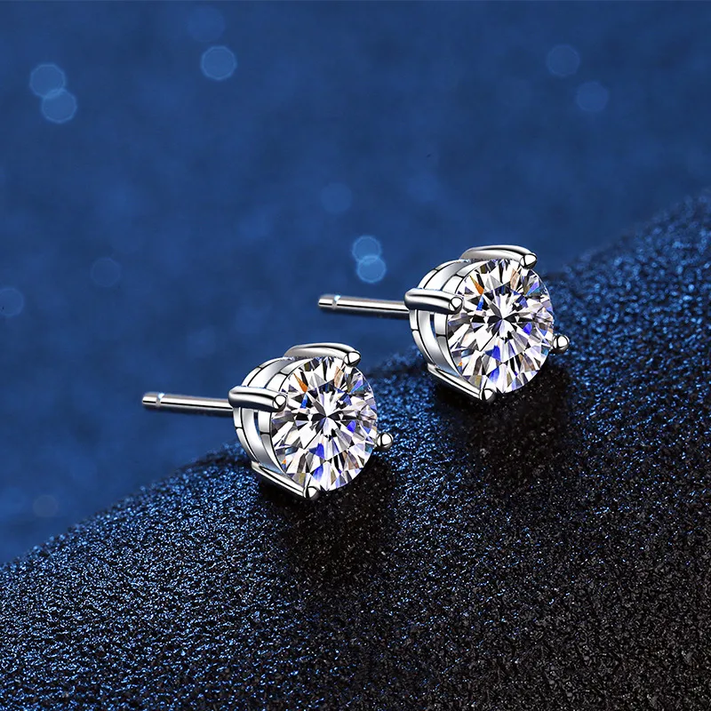 Echte Stud Oorbellen 14K Wit Vergulde Sterling Zilver 4 Prong Diamond Earring voor Vrouwen Mannen Oor Stud 1ct 2ct 4ct 220211259x