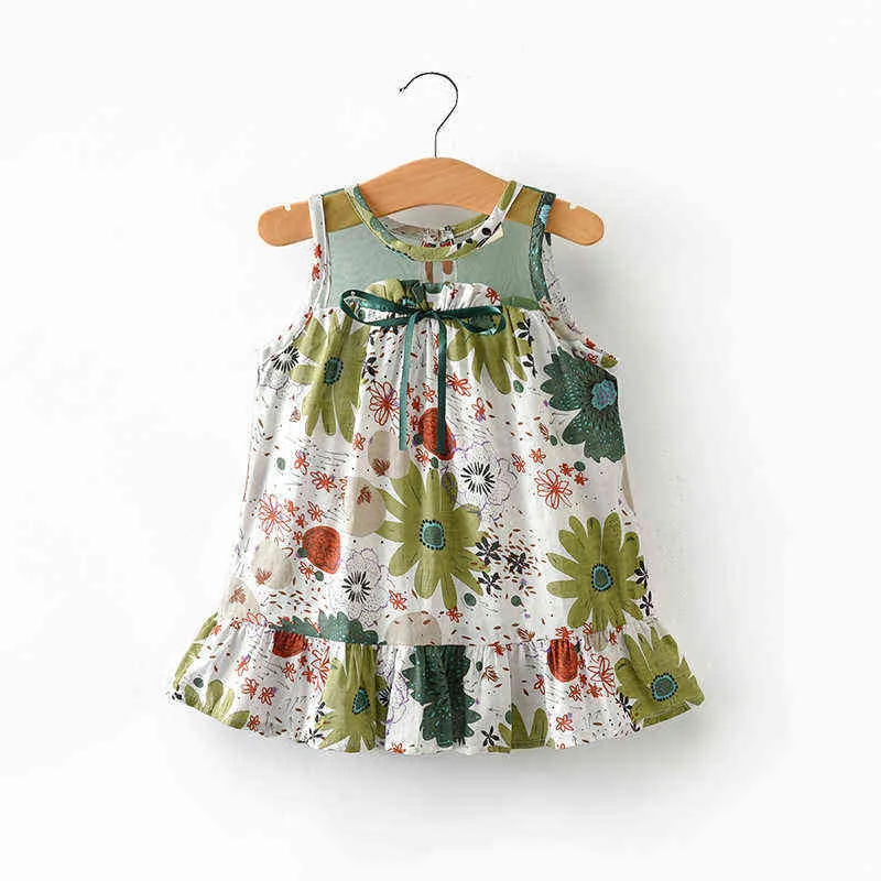 Petite fille robe gilet coton impression florale avec dentelle princesse enfant Mini décontracté sans manches princesse vêtements G1129