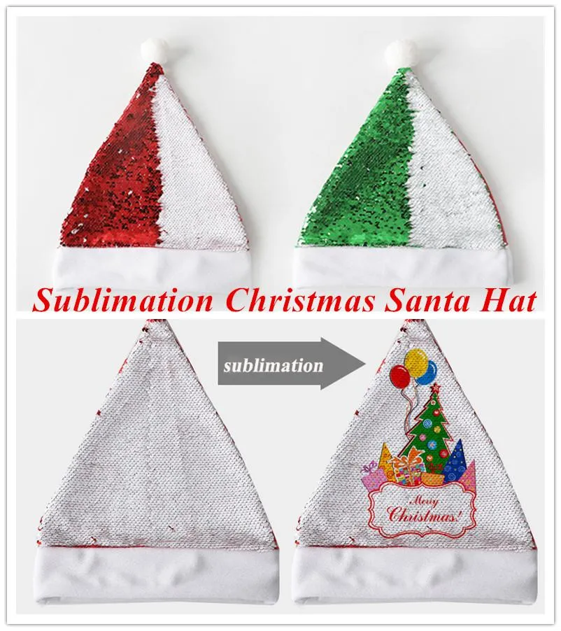 Sublimacja świąteczna świąteczna czapka Czerwona cekin Santa Hat na świąteczne imprezie ozdoby kolorowe zmieniające się czapki dorosłe czapki festiwal