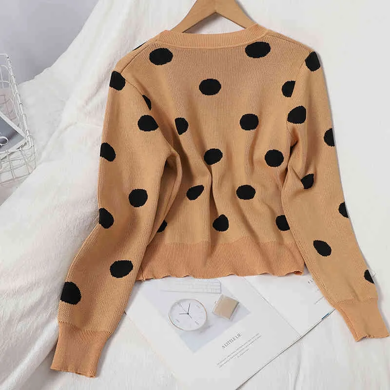 Korobov Autumn New Chic V Neck Cardigans and Hit Color Polka Dot Knitted Vest Sets Korean Elegant Female Suits 210430