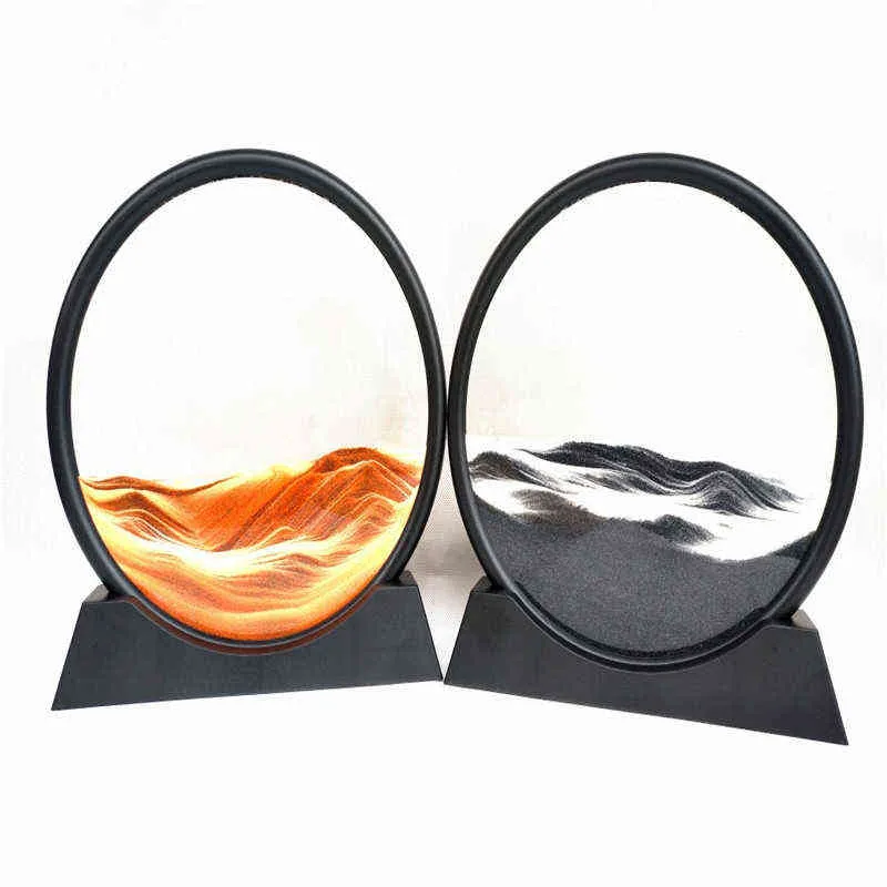 Moving Sand Art Picture Round Glass 3D Deep Sea Sandscape In Motion Display Flowing Sand Frame 7/12inch For home Decoration