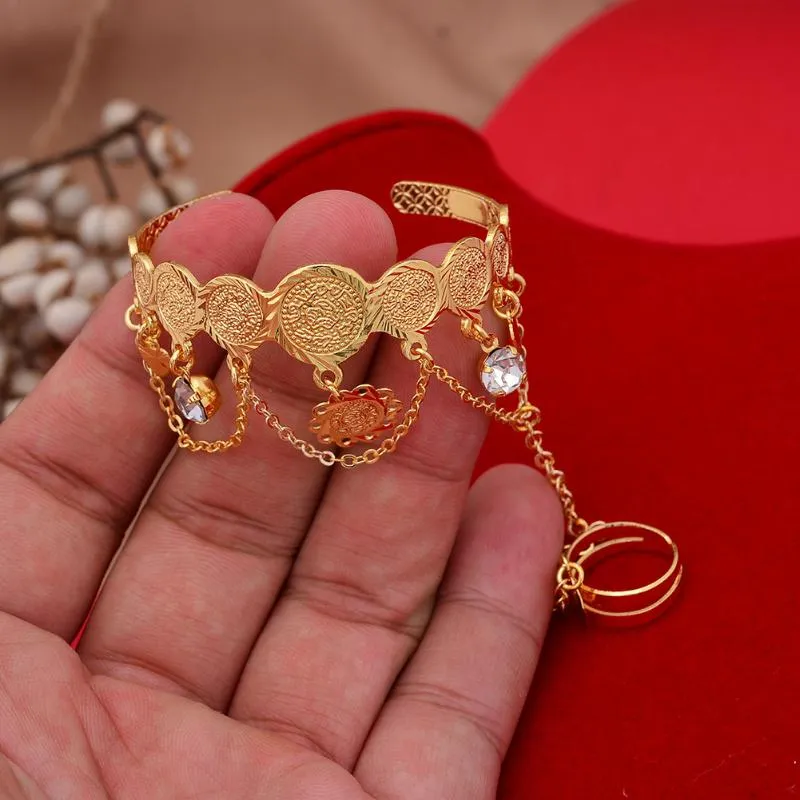 Bangle Gold Color Coin Bandles for Child Kids Dubai Armband Etiopiska Baby Islamiska afrikanska smycken Arab Mellan East2115