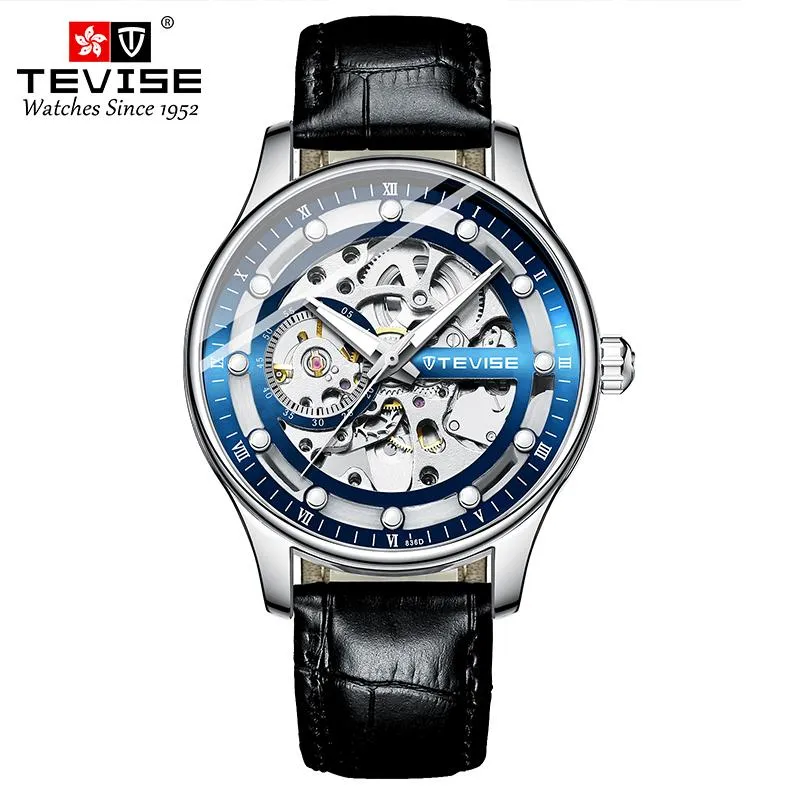 Автоматические механические мужские часы со скелетом, кожаный ремешок, мужские часы, верхние наручные часы, наручные часы315p