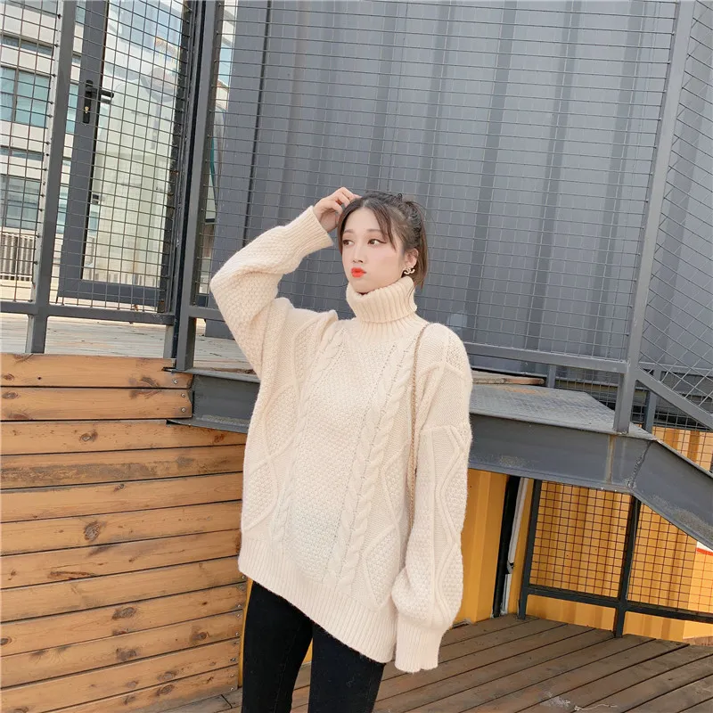 Suéter Mujer Otoño e Invierno Chaqueta Coreana Suelta Camisa de Fondo de Punto Largo 210427