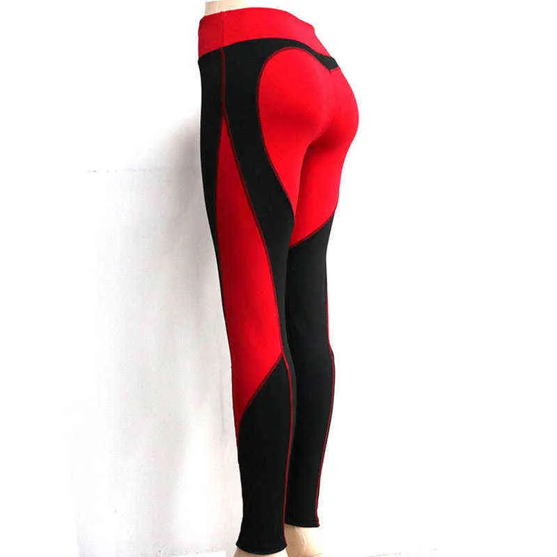 Heart Shape Leggings Women Red Black Color High Waist Pants Patchwork Printed Leggins Big Size Elastic Fitness 211215