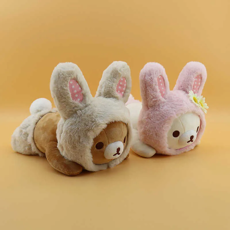 Versión de Pascua Rilakkuma juguetes de peluche encantador oso relleno muñeca desgaste regalo para novia cumpleaños presente hobby 210728