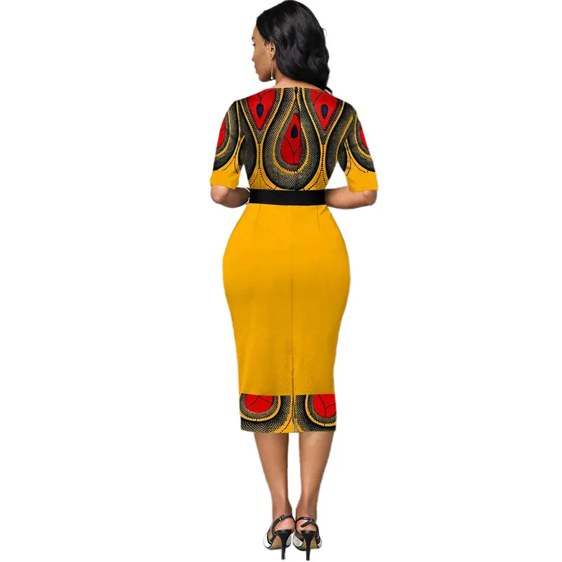 Kadınlar Elbise Moda Zarif Bayanlar Yuvarlak Boyun Geometrik Baskı Patchwork Ekleme Mizaç Kılıf Ince Giyim 210522