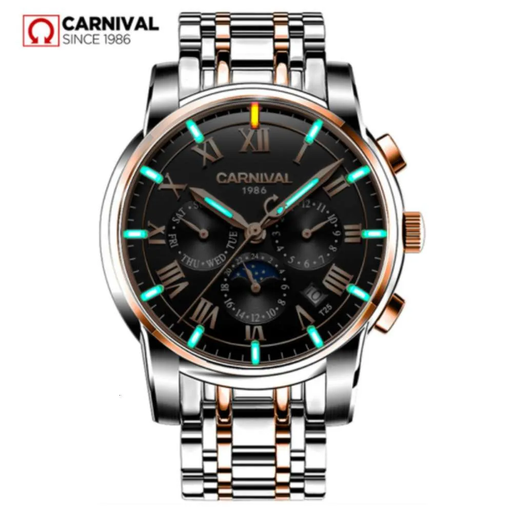 Gentleman Automatic Self-wind Wrist Watch Genuine Carnival Wristwatch Self-luminous Night Light 8799G Men's Tritium Watch275a