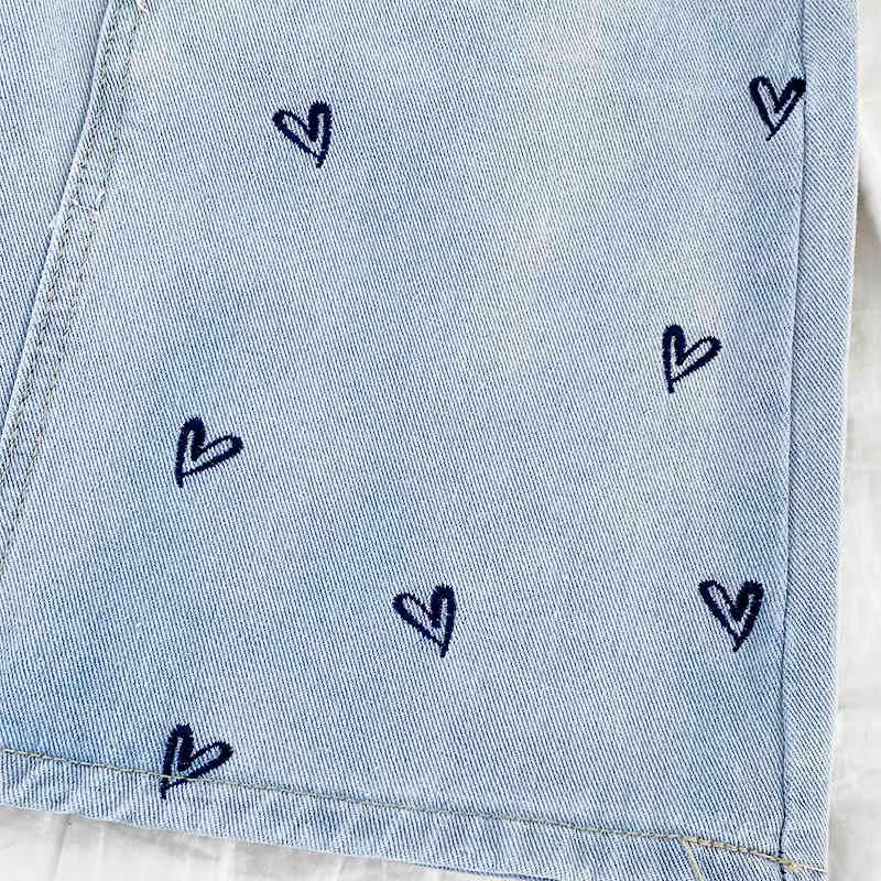 Korobov Kobiety Mini Spódnice Koreański Preppy Styl Love Haft Vintage Denim Spódnice Nowe Letnie Kieszenie Faldas Mujer 210430