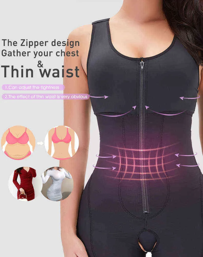 Colombian Tummy Control Slimming Women's Seamless Girdle Zipper Full Body Shaper Plus Size Bodysuit Post Surgery Firm Shapewear 211112