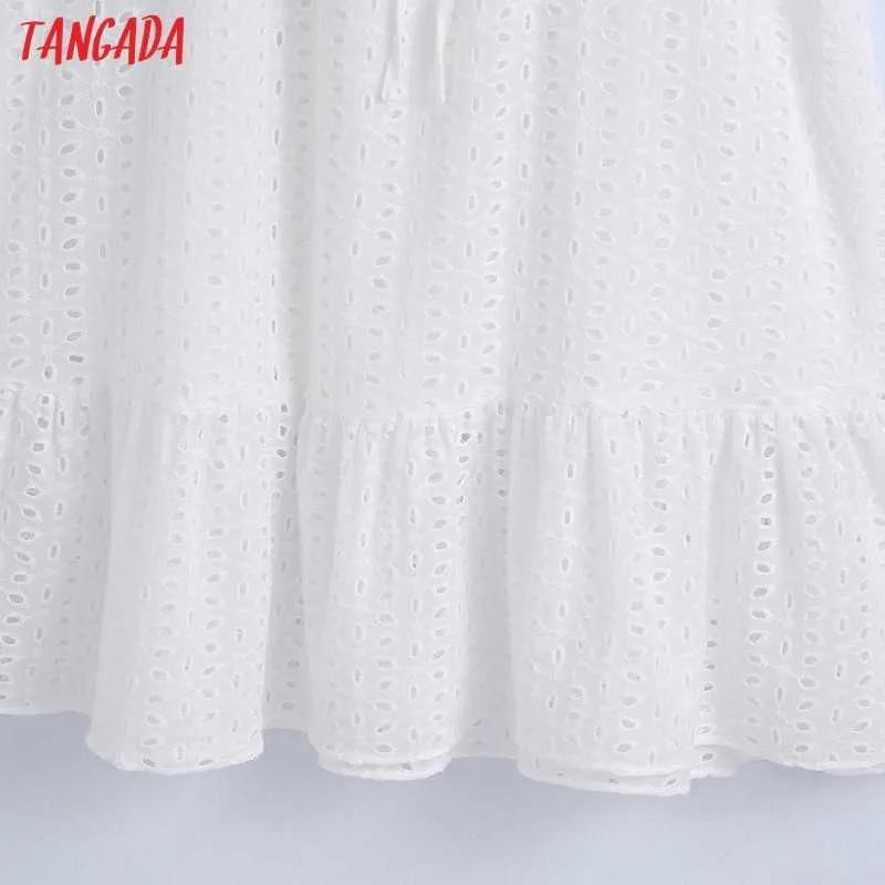 Tangada Sommer Frauen Stickerei Romantische Weiße Baumwolle Kleid Kurzarm Frauen Midi Sommerkleid 6Z113 210609
