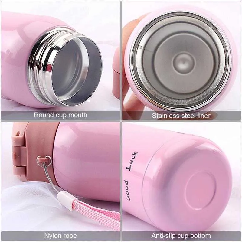 High Quality 200ML Cartoon Thermos Cup Stainless Steel Bottle Vacuum Cleaner Coffee Tea Trip Thermo Well 210615