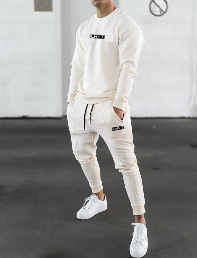 Mens tracksuits novo moda algodão casual hoodie fitness conjunto outono masculino moletom roupas para ginásio homens y0831