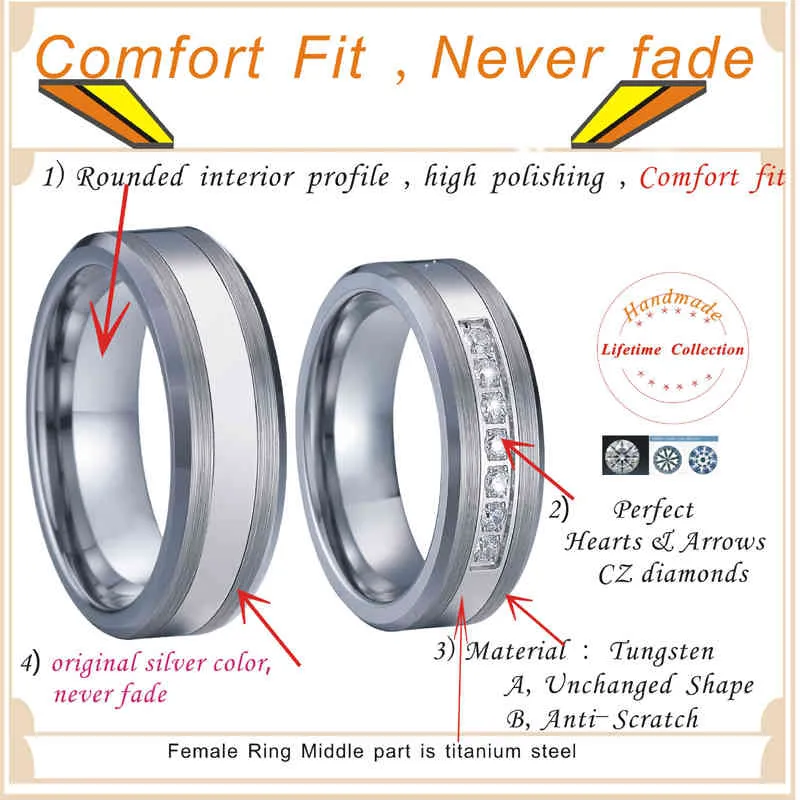 Tungsten Wedding Band Mens male Rings silver color anillos anel bague titanium Couple jewelry female Rings for women (1)