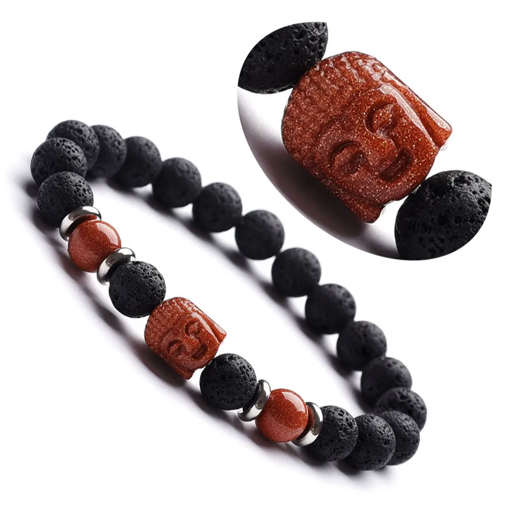 Tiger Eye Stone Green Dongling Stone Bouddha Bouddha Head Bracelet Jha Volcanic Stone HandString Bijoux populaire