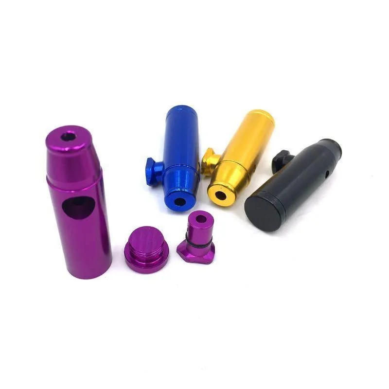 Snuff Bullet 2,12 pouces Finition mate Contient 3g Snuff Bullet Pipe Aluminium Métal Snorter Pipes à fumer Portable Cadeau coloré avec type droit ind