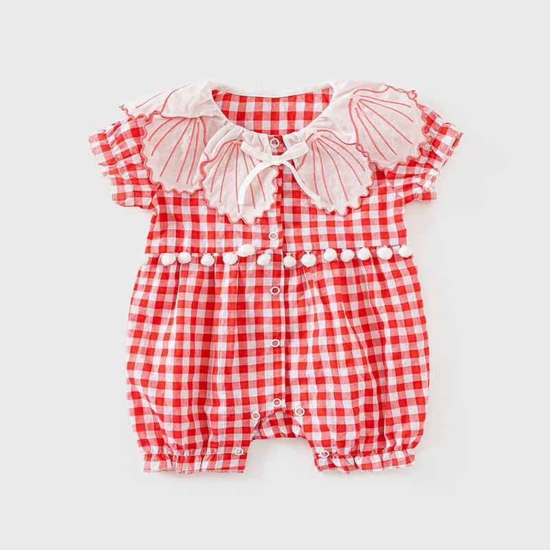 Summer Baby Girl Plaid Pagliaccetto Infantile Coreano Rosa Pagliaccetti nati Ragazze Cotone Body Bambini Boutique Abbigliamento 210615